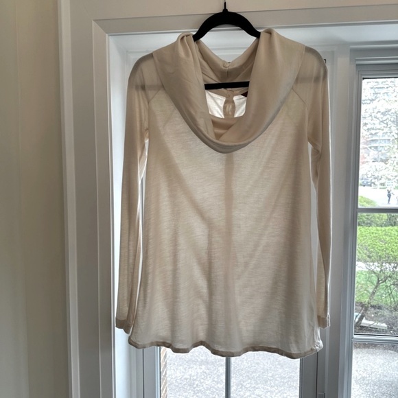 Ted Baker Ivory Long-Sleeve Top with Silk Cowl Neck and Button-Up Back. Size M. - Picture 11 of 13